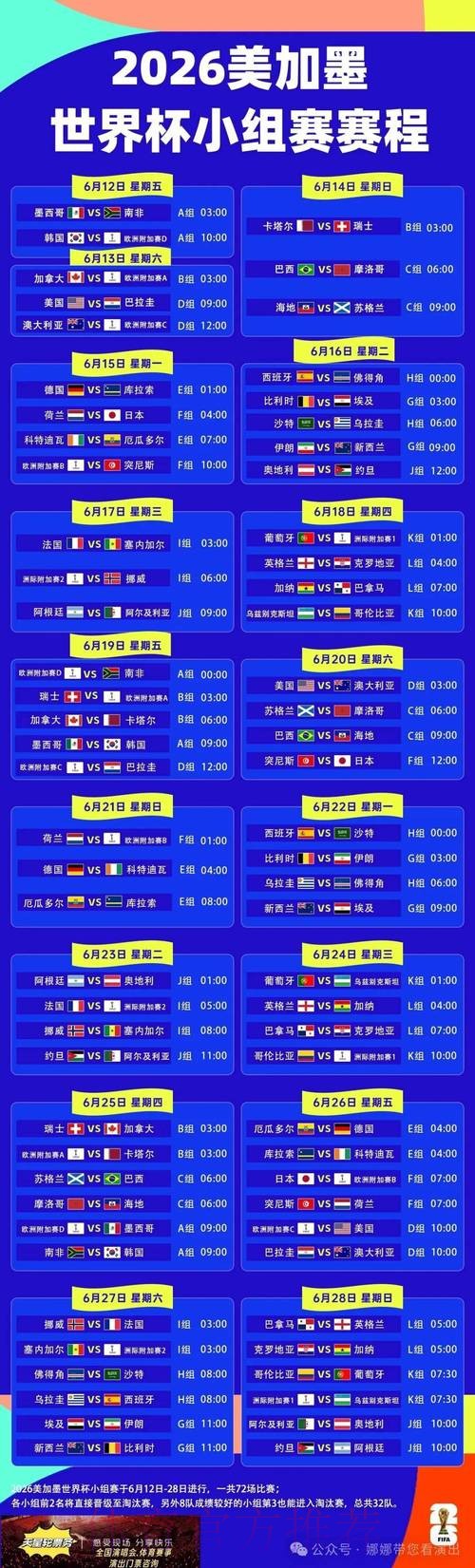 2026世界杯每日赛程今日